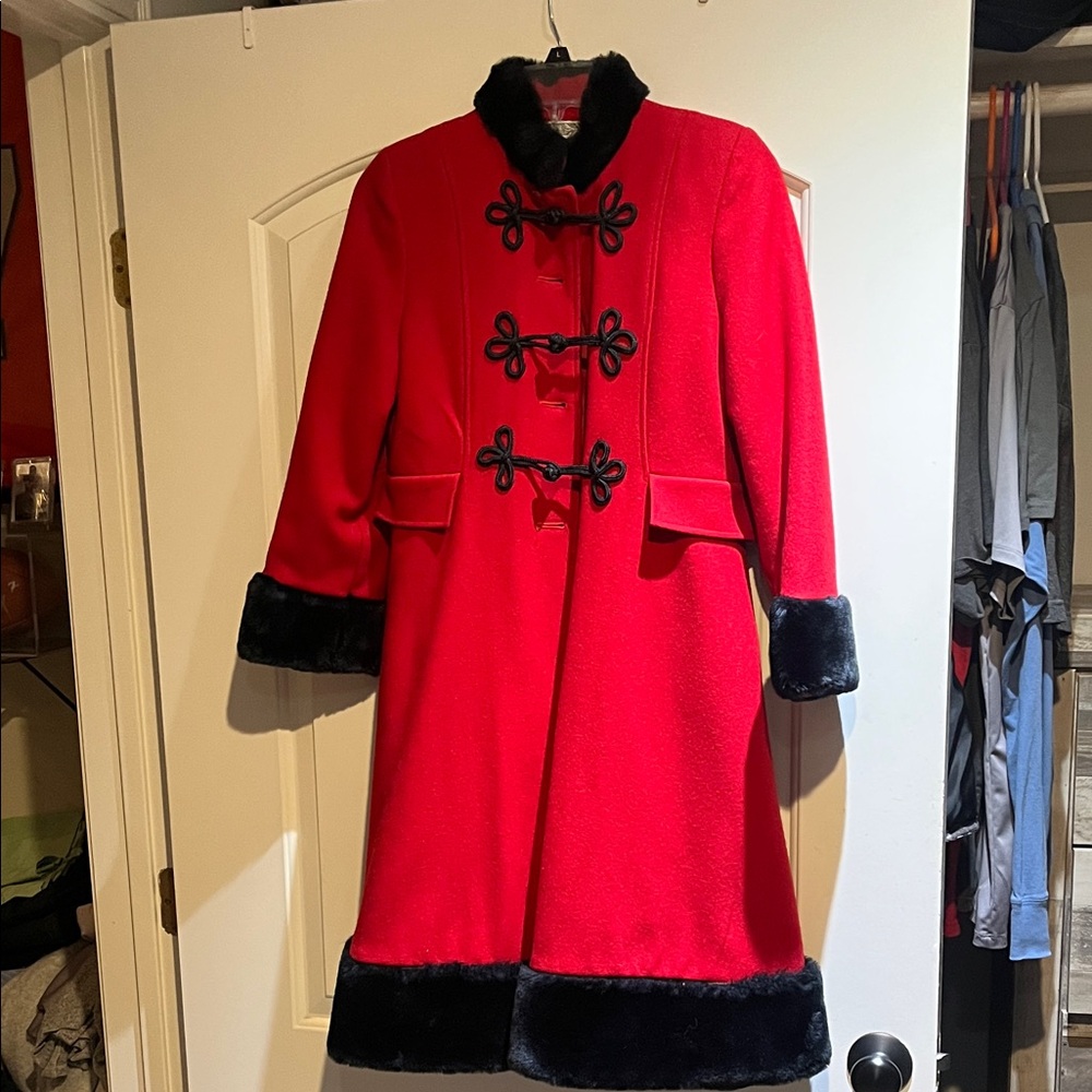 Chic Red Women's Cape with Black Accents